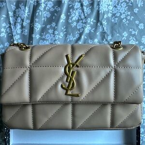 Saint Laurent Taupe Quilted Leather Shoulder Bag with Gold YSL Hardware